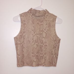 GB Gianni Bini Tan Snakeskin Print Sleeveless Cropped Turtleneck Size Medium